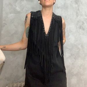 Moto denim dress with tassels